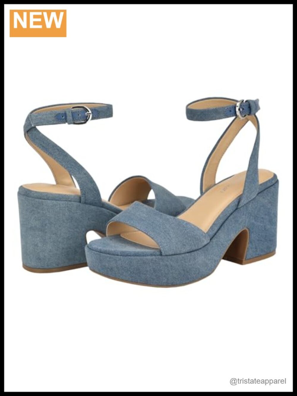Calvin Klein Summer Platform Sandal Denim Ankle Strap Buckle